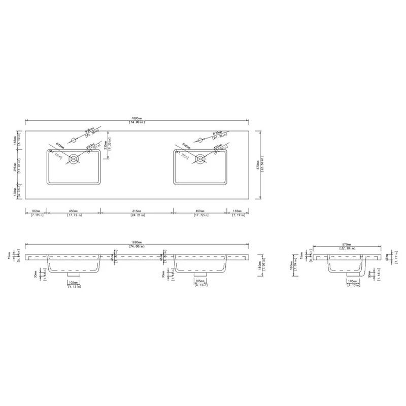 Dyconn Faucet 74 Inch Solid Surface Vanity Top - Image 5