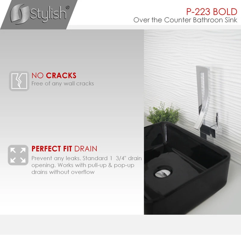 STYLISH 18" White Rectangular Ceramic Vessel Bathroom Sink Black - Image 6