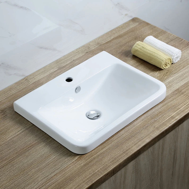 Luxier CS-028 Rectangular 24" Drop-In Ceramic Bathroom Sink, White - Image 2