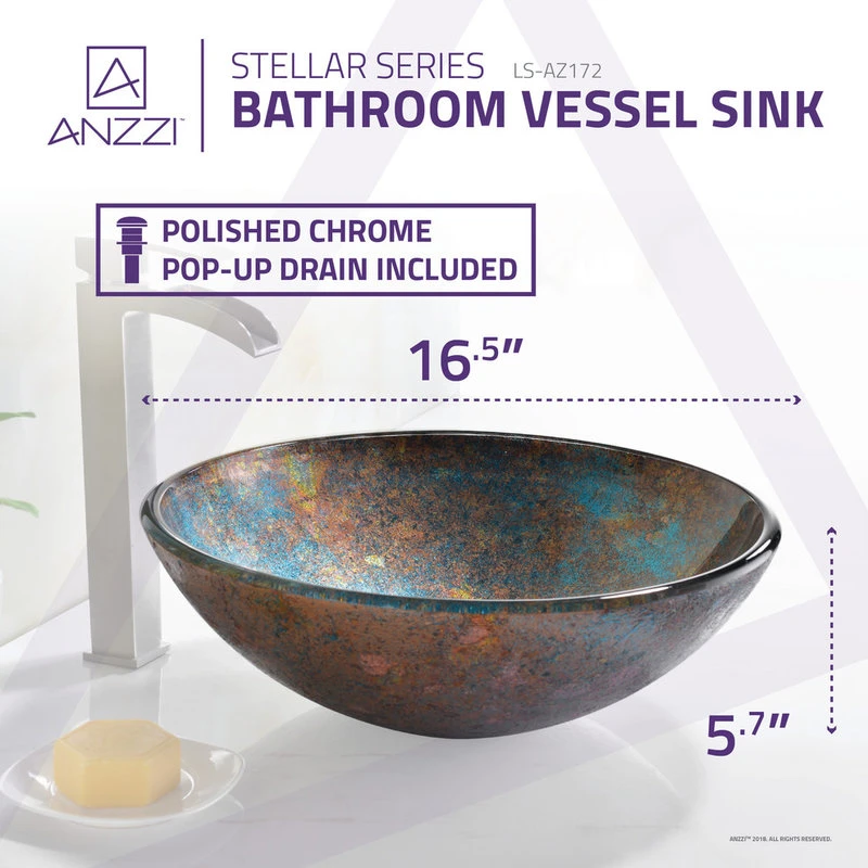 Anzzi Stellar Series Deco-Glass Vessel Sink, Emerald Burst - Image 4