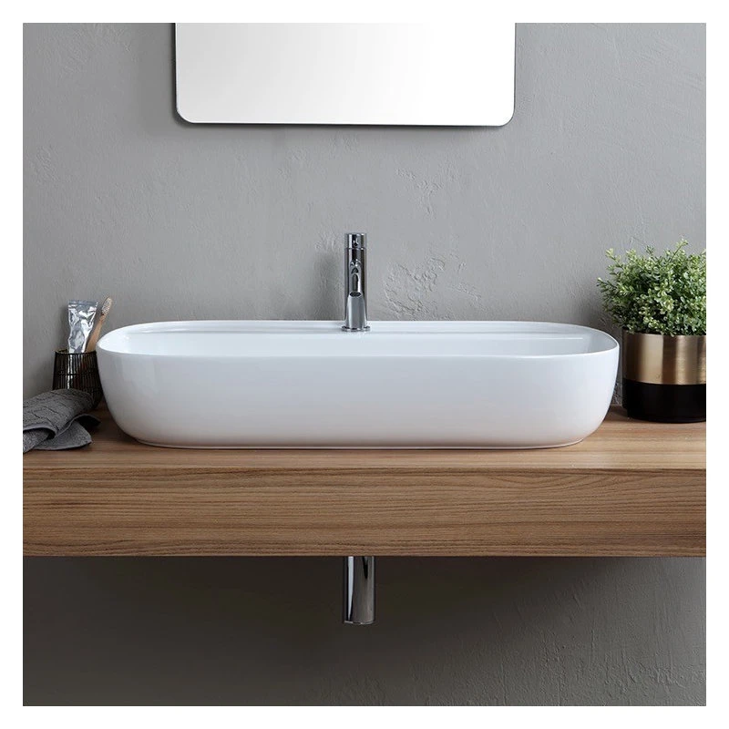Scarabeo Ceramiche 30" Oval White Ceramic Vessel Sink, 1-Hole - Image 5