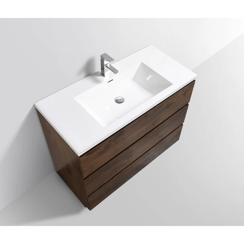 BATHROOM VANITIES WHOLESALE Moa Bathroom Vanity With 3 Drawers And Acrylic Sink, Rosewood, 42" - Image 4