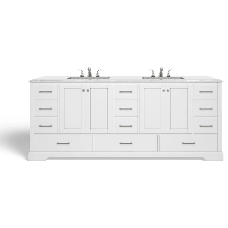 MOD The Laurel Bathroom Vanity, White, 84", Double Sink, Freestanding - Image 9