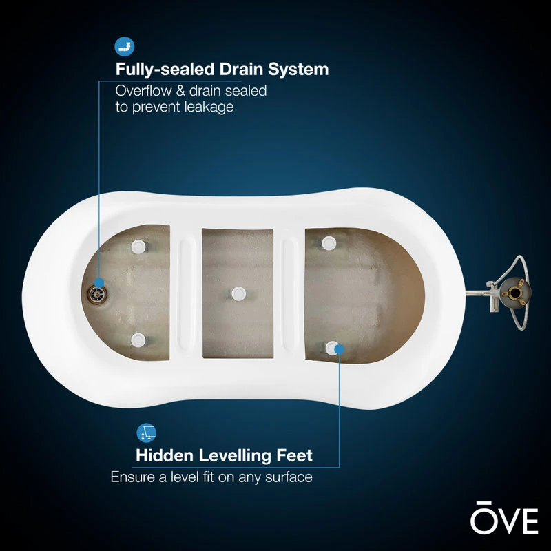 OVE Decors Isaac 58" Seamless White Acrylic Freestanding Slipper Bathtub - Image 15