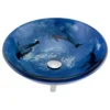 Renovators Supply Manufacturing Tempered Glass Countertop Vessel Sink Blue Dolphin Round Bowl With Chrome Drain