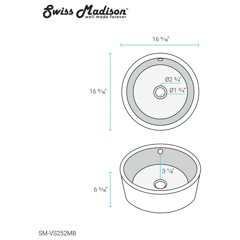 Swiss Madison Monaco Round Vessel Sink, Matte Black - Image 12