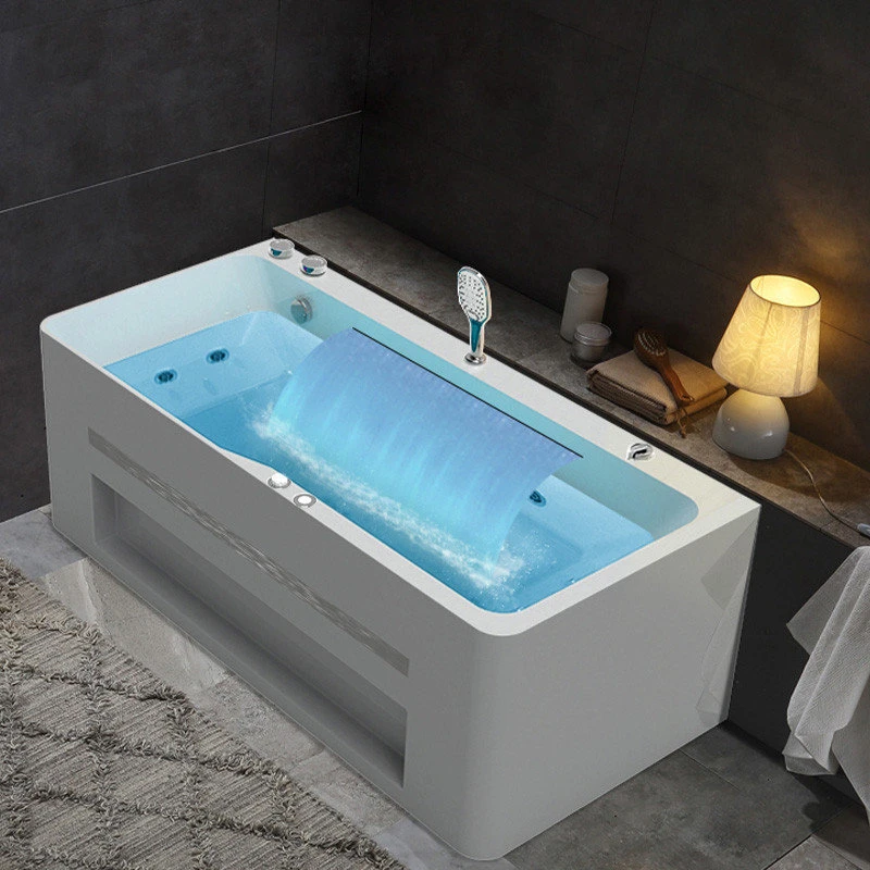 HOMARY 60" Acrylic Rectangular Whirlpool Water Massage Bathtub, Chromatherapy LED - Image 4