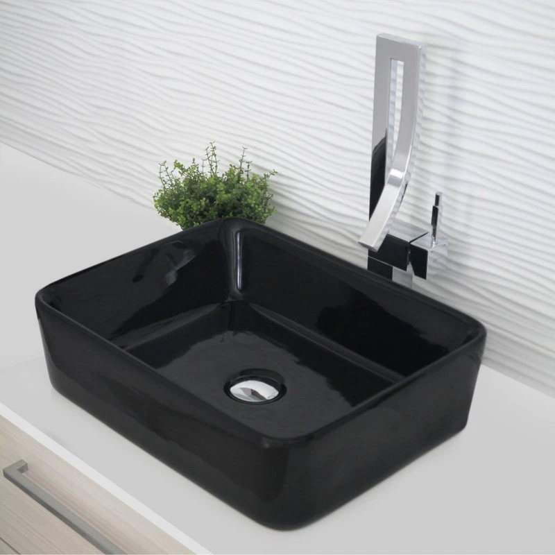 STYLISH 18" White Rectangular Ceramic Vessel Bathroom Sink Black - Image 3