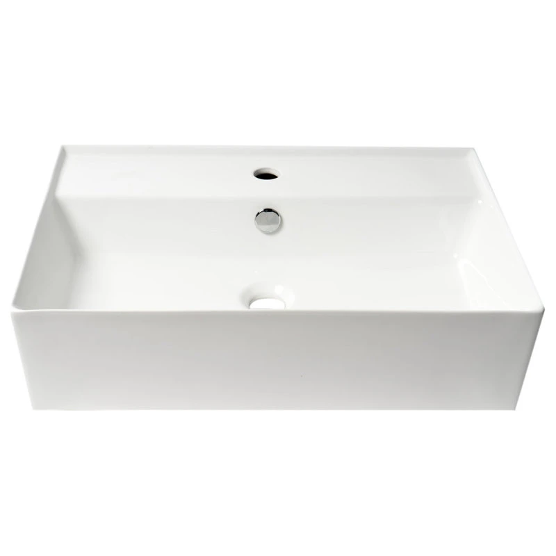 Alfi Trade White 24" Modern Rectangular Above Mount Ceramic Sink With Faucet Hole - Image 4