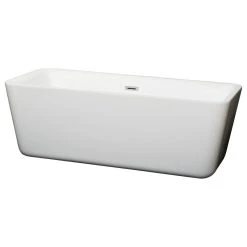 Wyndham Collection Emily 69" Freestanding White Bathtub, Chrome Drain