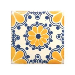 Mexican Decorative Accessories 4"x4" Mexican Ceramic Handmade Tile #C074