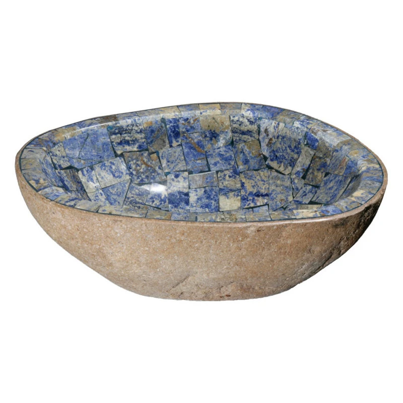 The Allstone Group Natural Boulder Granite Vessel Sink With Blue Sodalite Inlay, Design 4 - Image 3