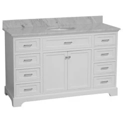 Kitchen Bath Collection Aria 60" Bathroom Vanity, White, Carrara Marble, Single Vanity