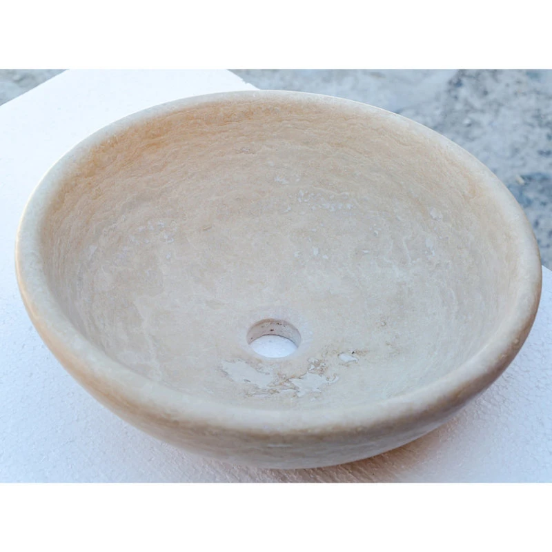 Villohome Beige Travertine Natural Stone Vessel Sink Honed And Filled, (D)16", (H)6" - Image 5