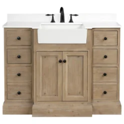 Ari Kitchen & Bath Kelly 48" Single Bathroom Vanity In Weathered Fir With White Engineered Stone Top