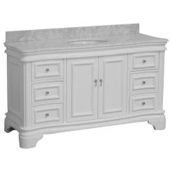 Kitchen Bath Collection Katherine 60" Bath Vanity, White, Carrara Marble, Single Vanity