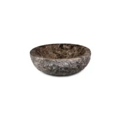 Elk Home Round Stone Vessel, Dark Emperador Marble, Rough Exterior