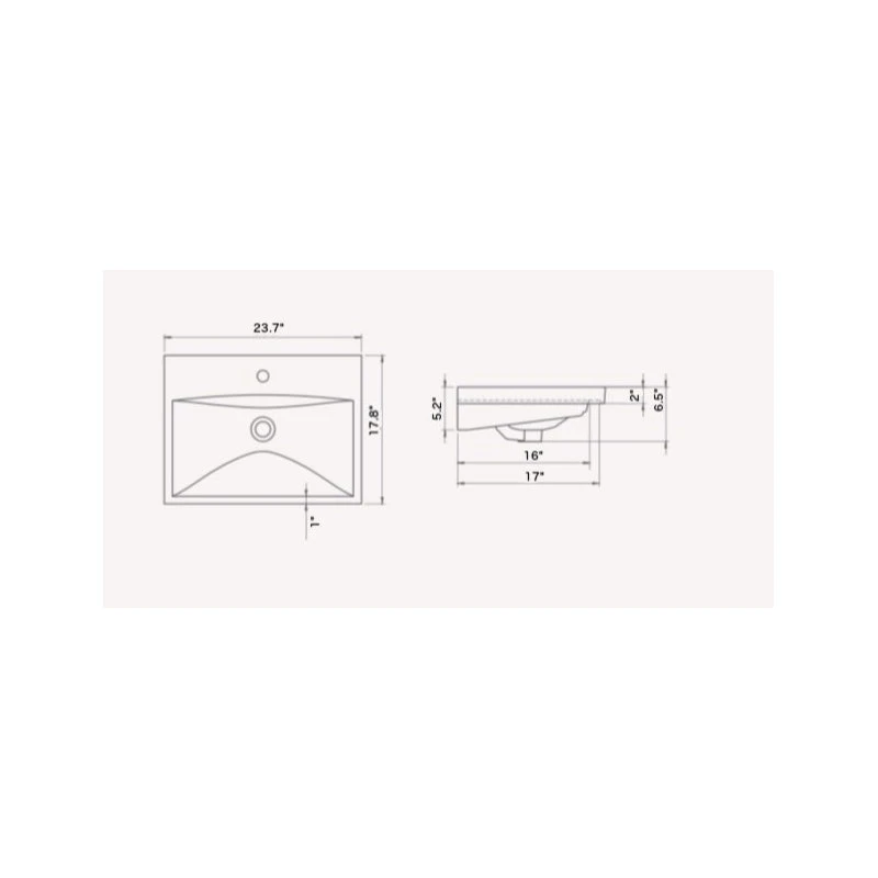 CeraStyle Rectangle White Ceramic Wall Mounted Or Self Rimming Sink, White, One Hole - Image 2