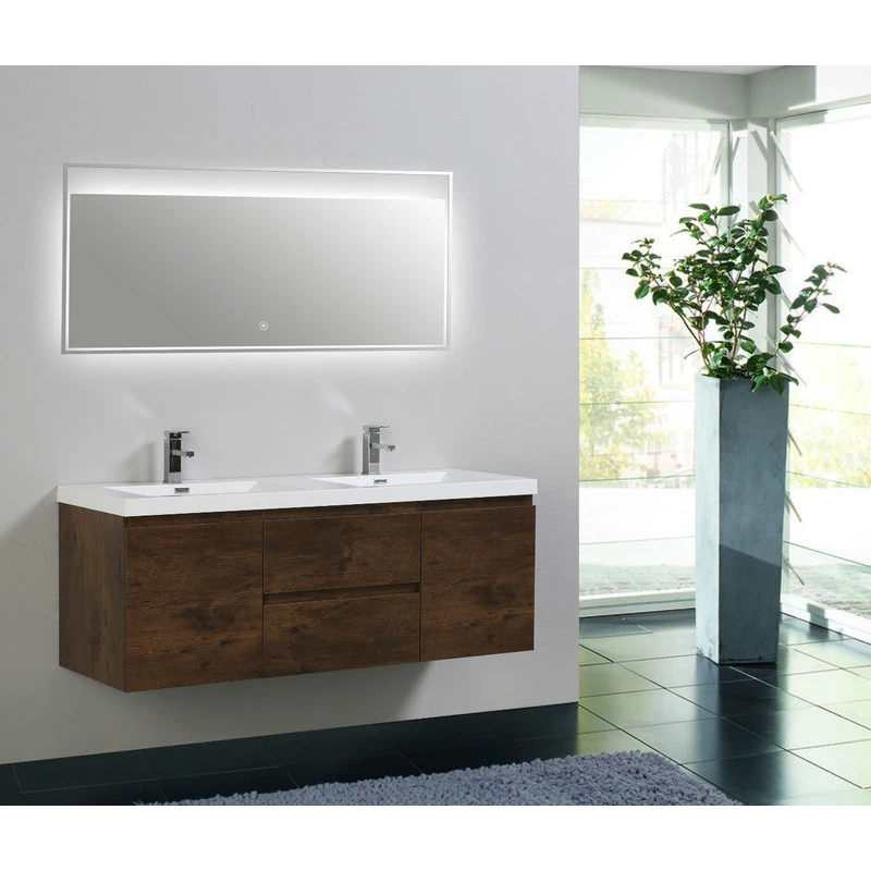 Bathroom Vanity Wholesale INC. MOB 60" Double Sink Wall Mounted With Reinforced Acrylic Sink, Black, Rosewood - Image 2