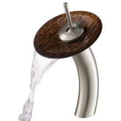 Kraus USA, Inc. Glass Vessel Sink, Bathroom Waterfall Faucet, PU Drain, Mount Ring, Nickel