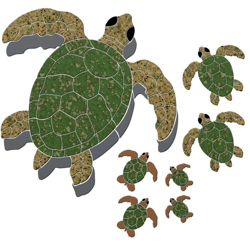 Blue Water Pool Mosaics Turtle Group Ceramic Swimming Pool Mosaic Green/Brown