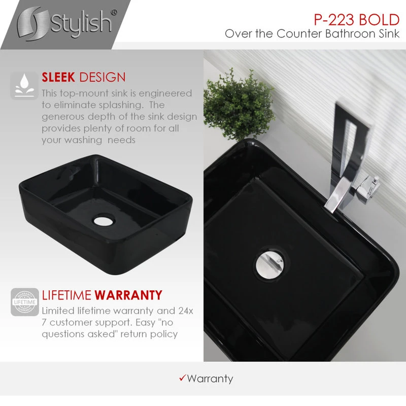 STYLISH 18" White Rectangular Ceramic Vessel Bathroom Sink Black - Image 8