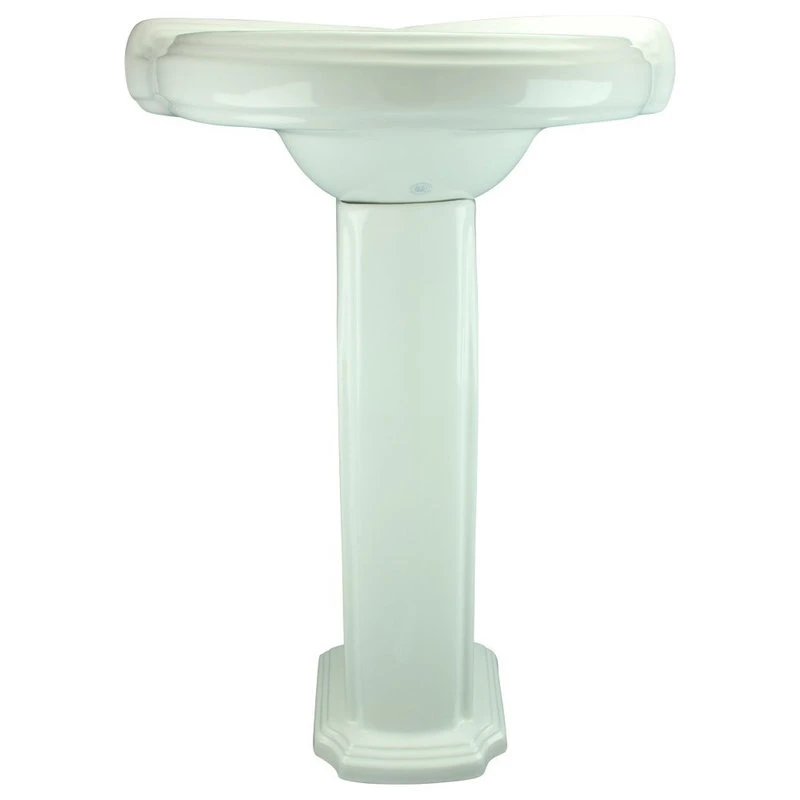 Renovators Supply Manufacturing White Corner Pedestal Sink With 4" Brass Faucet & Sink Drain - Image 3