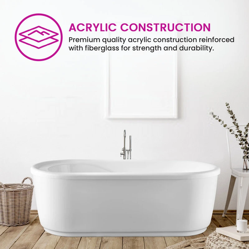 Vanity Art LLC Vanity Art 59" Freestanding Acrylic Soaking Bathtub - Image 6