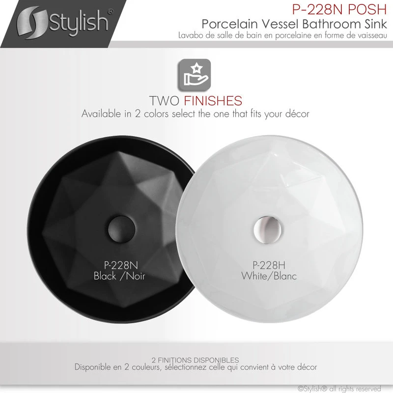 Stylish Porcelain Round 15.75" Vessel Ceramic Bathroom Sink Black - Image 10