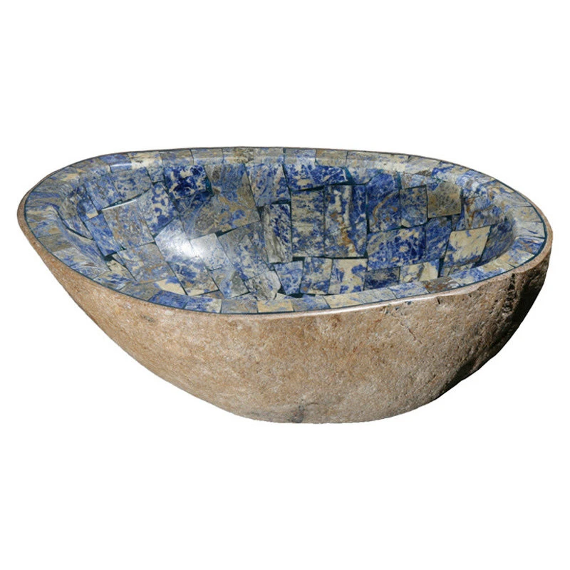 The Allstone Group Natural Boulder Granite Vessel Sink With Blue Sodalite Inlay, Design 4 - Image 2