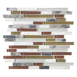 Anatolia Bliss Bliss Cabernet Stone And Glass Linear Mosaic Tile, 12"x12" Sheet