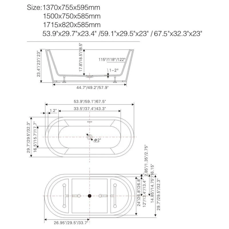 Vanity Art LLC Vanity Art Freestanding Acrylic Bathtub, White/Polished Chrome, Xs (54") - Image 14