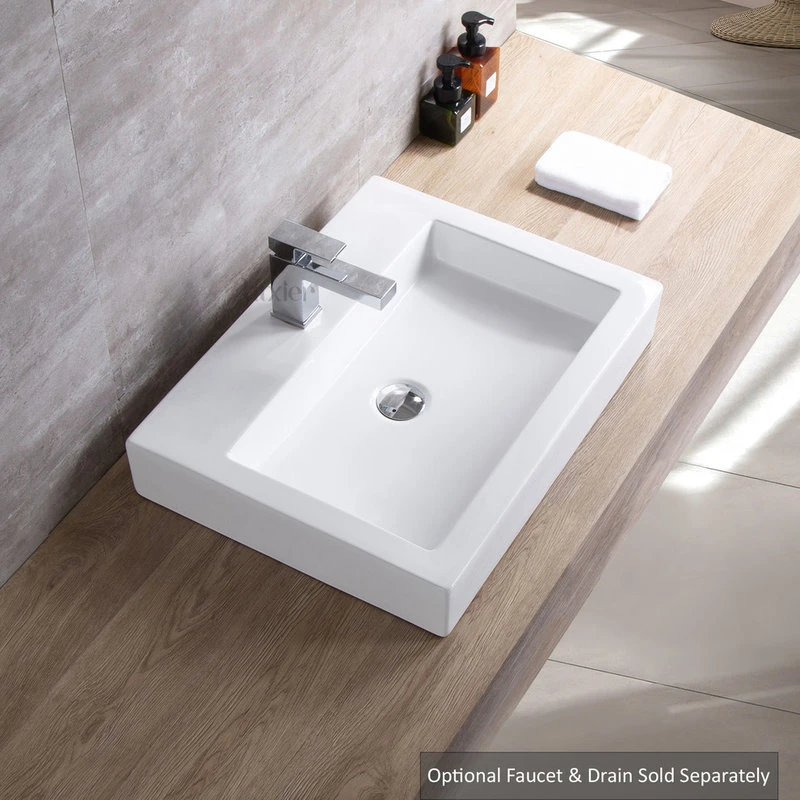 Luxier CS-021 Rectangular Bathroom Ceramic Vessel Sink Art Basin In White - Image 4