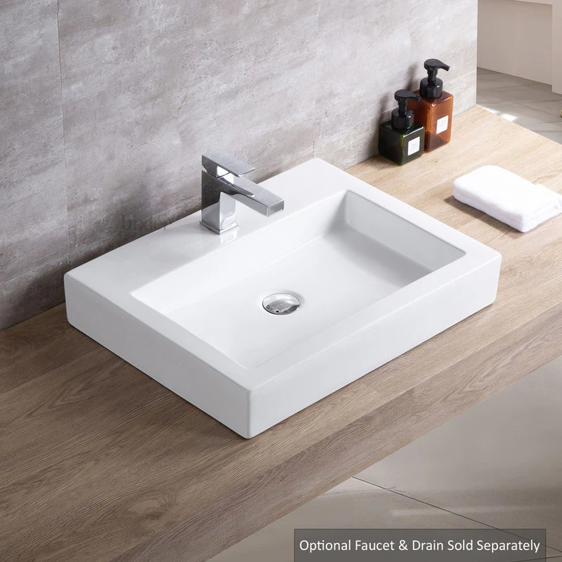 Luxier CS-021 Rectangular Bathroom Ceramic Vessel Sink Art Basin In White - Image 2