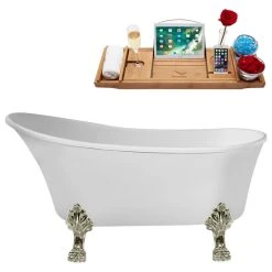55" Streamline N346BNK-IN-BNK Clawfoot Tub And Tray With Internal Drain