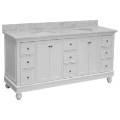 Kitchen Bath Collection Bella 72" Double Bath Vanity, Base: White, Top: Carrara Marble