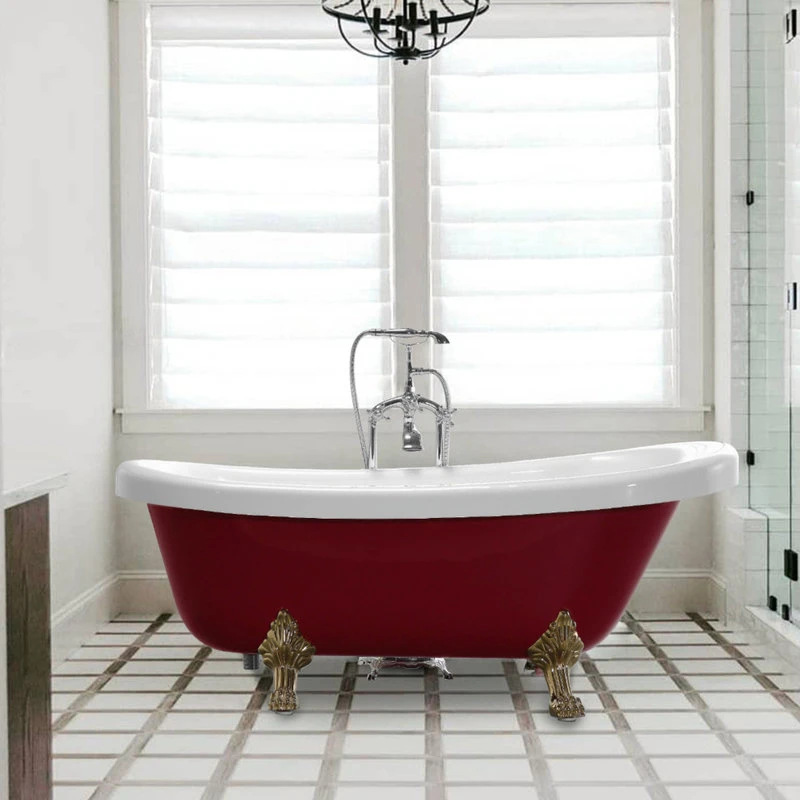 Vanity Art LLC Vanity Art Freestanding Acrylic Bathtub, Red And White, 66.9" X 31.5" - Image 3