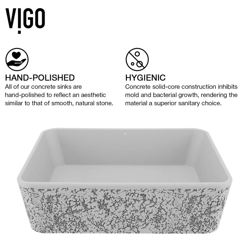 VIGO Vessel Bathroom Sink, 17", Cast Stone, Rectangular - Image 7