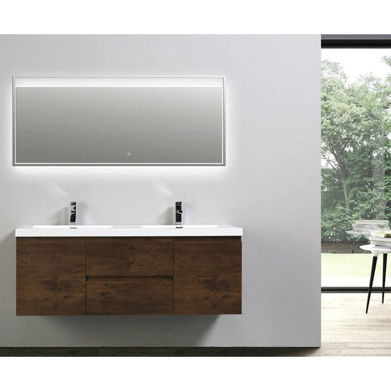 Bathroom Vanity Wholesale INC. MOB 60" Double Sink Wall Mounted With Reinforced Acrylic Sink, Black, Rosewood - Image 5