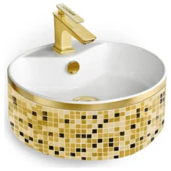 Maison De Philip Round Vessel Sink 18" Gold Mosaic, Sink