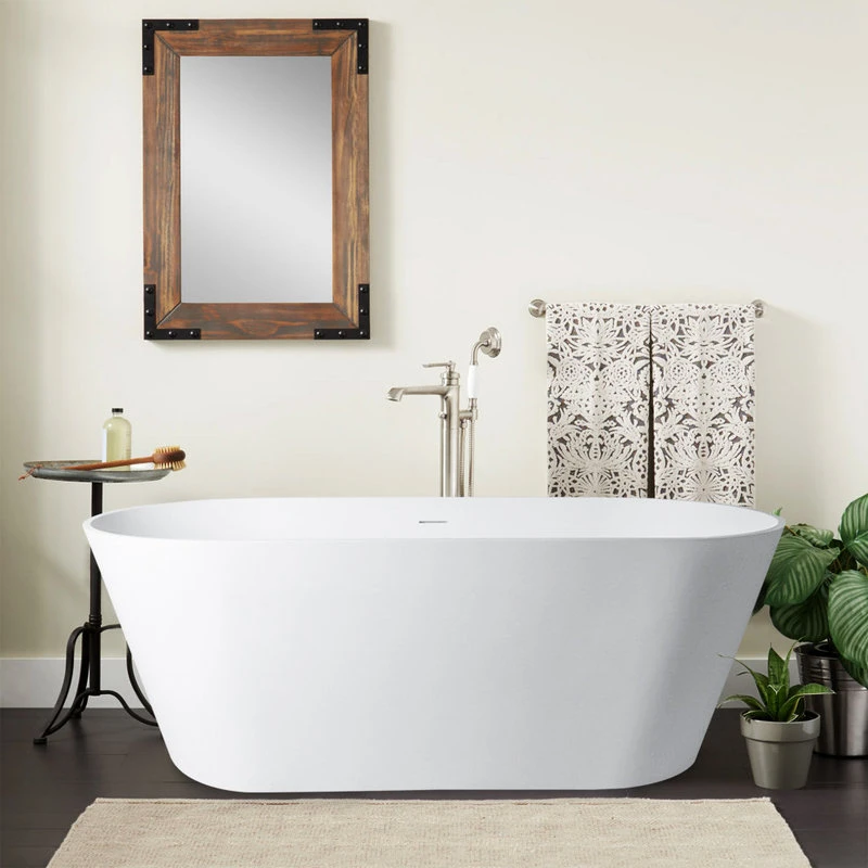Vanity Art LLC Vanity Art Solid Surface Resin Stone Freestanding Bathtub, Matte White, 65"x29.5" - Image 5