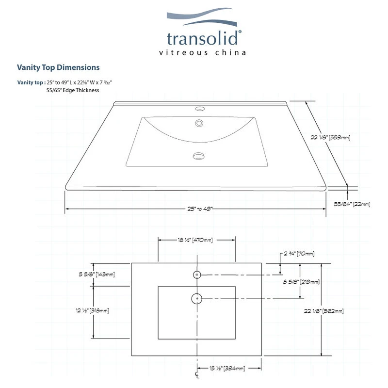 Transolid Juliette 49" Vitreous China Vanity Top With Integrated Sink, White - Image 5