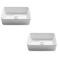 Kraus USA, Inc. Elavo Rectangle Ceramic Vessel White Bathroom Sink, Pack Of 2