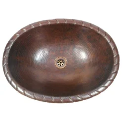 SimplyCopper 19" Oval Copper Bath Sink With Decorative Edging, Drain Included