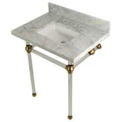 Kingston Brass 30X22 Marble Vanity Top W/Acrylic Console Legs, Carrara Marble/Brushed Brass