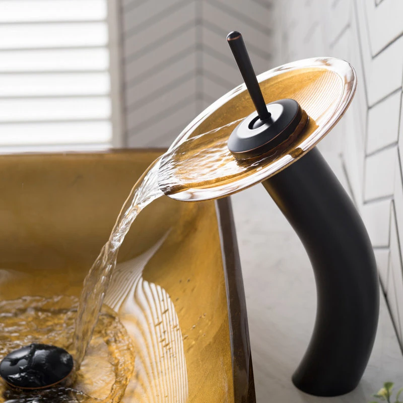 Kraus USA, Inc. Glass Vessel Sink, Bathroom Waterfall Faucet, Drain, Mount Ring, Oil Rub Bronze - Image 3