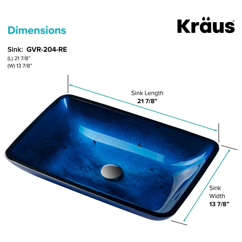 Kraus USA, Inc. Irruption Blue Rectangle Glass Vessel Bathroom Sink - Image 6