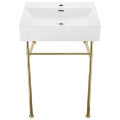 Swiss Madison Claire 24 Ceramic Console Sink White Basin Gold Legs