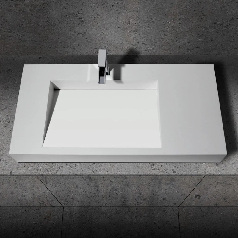 HOMARY Wall-Hung Stone Resin Rectangle Bathroom Ramped Sink,Matte White/Glossy White, G - Image 3