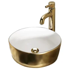 Maison De Philip White And Gold Round Vessel Sink 15-3/4"